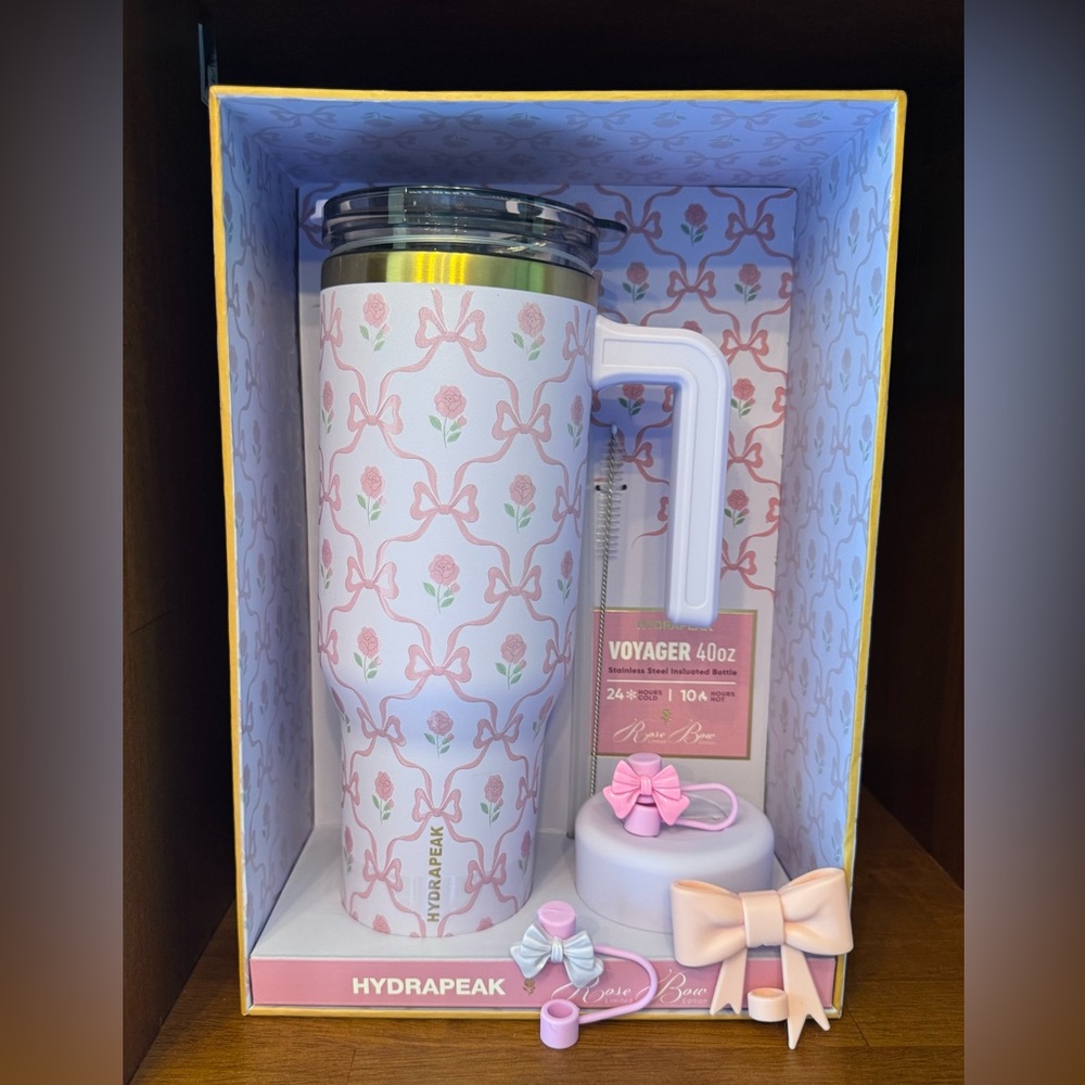 Hydrapeak Voyager Pink Purple Floral Water Bottle Tumbler w/ Straw Toppers
